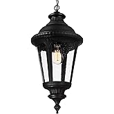 Emliviar Vintage Farmhouse Outdoor Hanging Light Lantern, 25 Inch Large Exterior Pendant Light Ceiling Mount with Seeded Glas