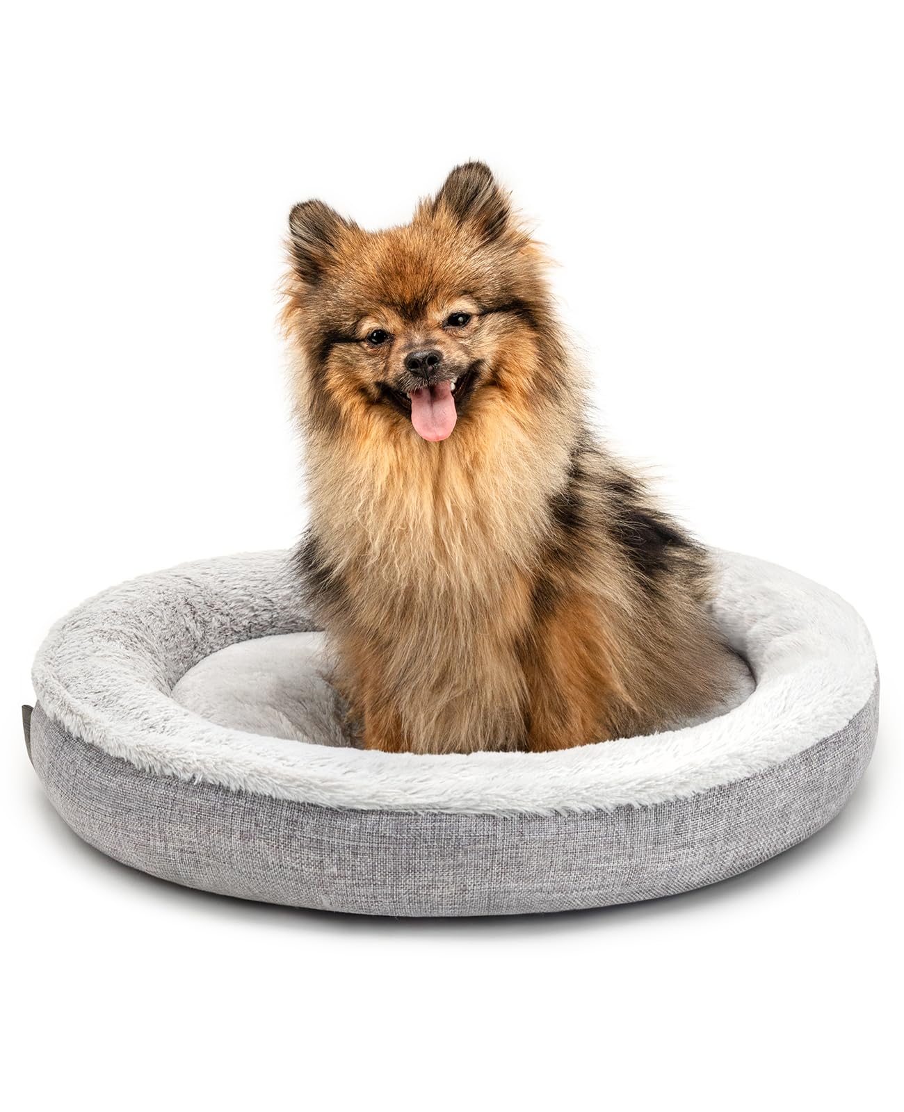 lionto Dog basket round in donut shape, Ø 55 cm, pet cushion for dogs & cats with washable cover & anti-slip nubs, cuddly dog bed made of oxford linen & plush, grey