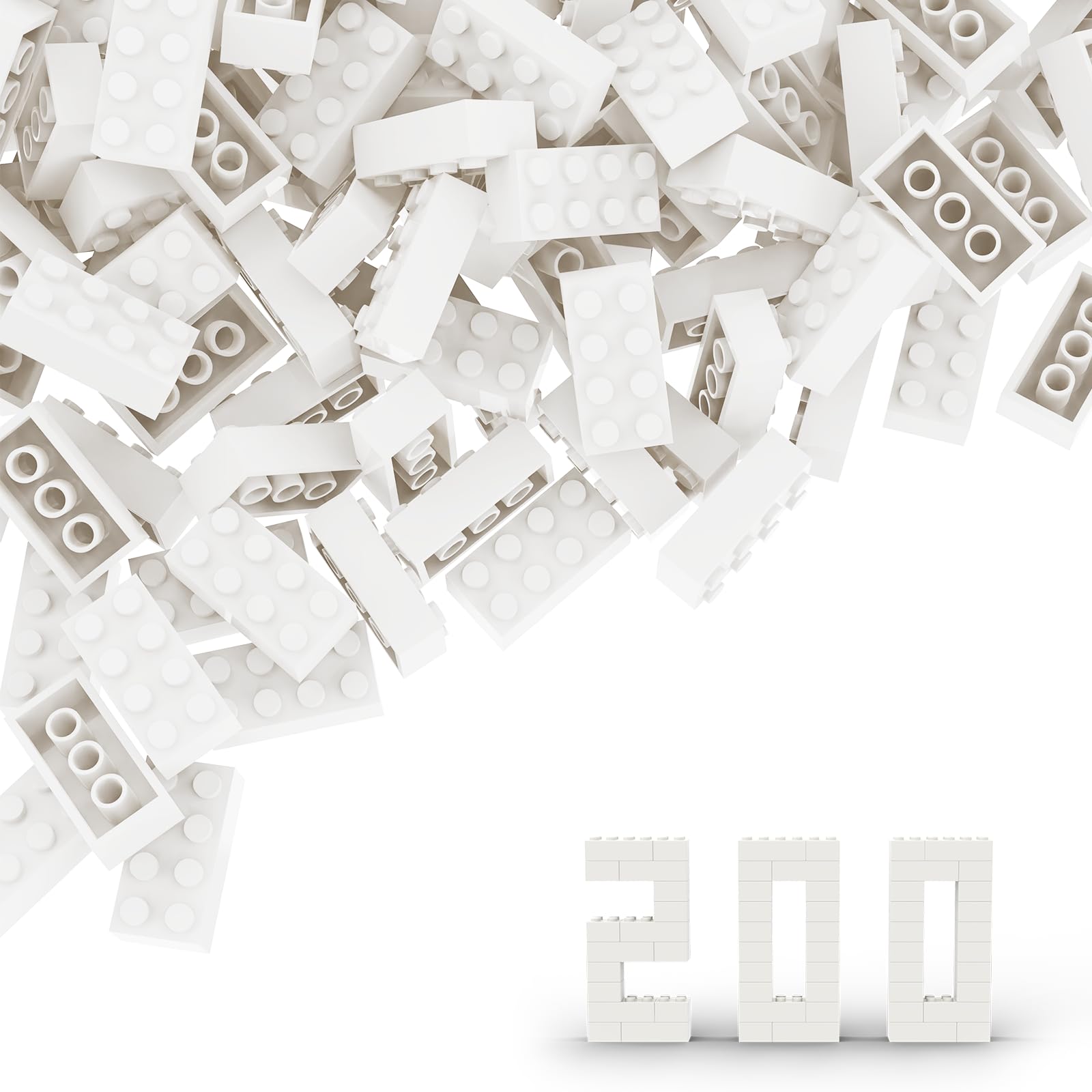 TTEHGB TOY Classic Bulk Brick Block 2x4, 200 Piece Building Brick White, Compatible with Lego Parts and Pieces 3001(Colour:White)