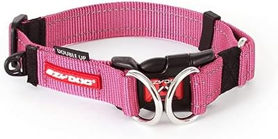 EzyDog Double Up Dog Collar Reflective Pink Medium with ID Tag D-Ring
