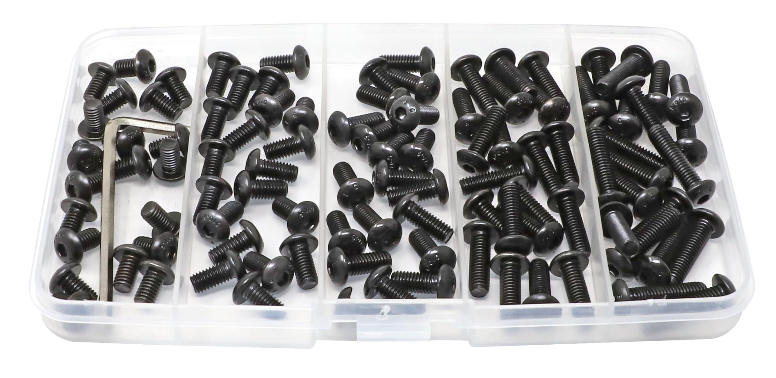 iexcell 100 Pcs Metric M5 x 8/10/12/16/20 Alloy Steel 10.9 Grade Hex Socket Button Head Cap Screws Bolts Assortment Kit, Black Oxide Finish