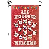 LAGZDFC All Reindeer Welcome Christmas Garden Flag, Double Sided Farmhouse Outdoor Lawn Decor Yard Flags Gifts, Funny Rainbow Reindeer Decor for LGBTQ+ Celebrations, LGBTQ Winter Flag Gifts