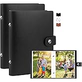 XFveiwoo 2 Pack Small Photo Albums 5x7 Pictures, 104 Photos Total, Black | Leather Cover, Buckle Design, Acid-Free Pages, Top-Loading Pockets, Compact Carry, Photos Postcards &amp; Artwork