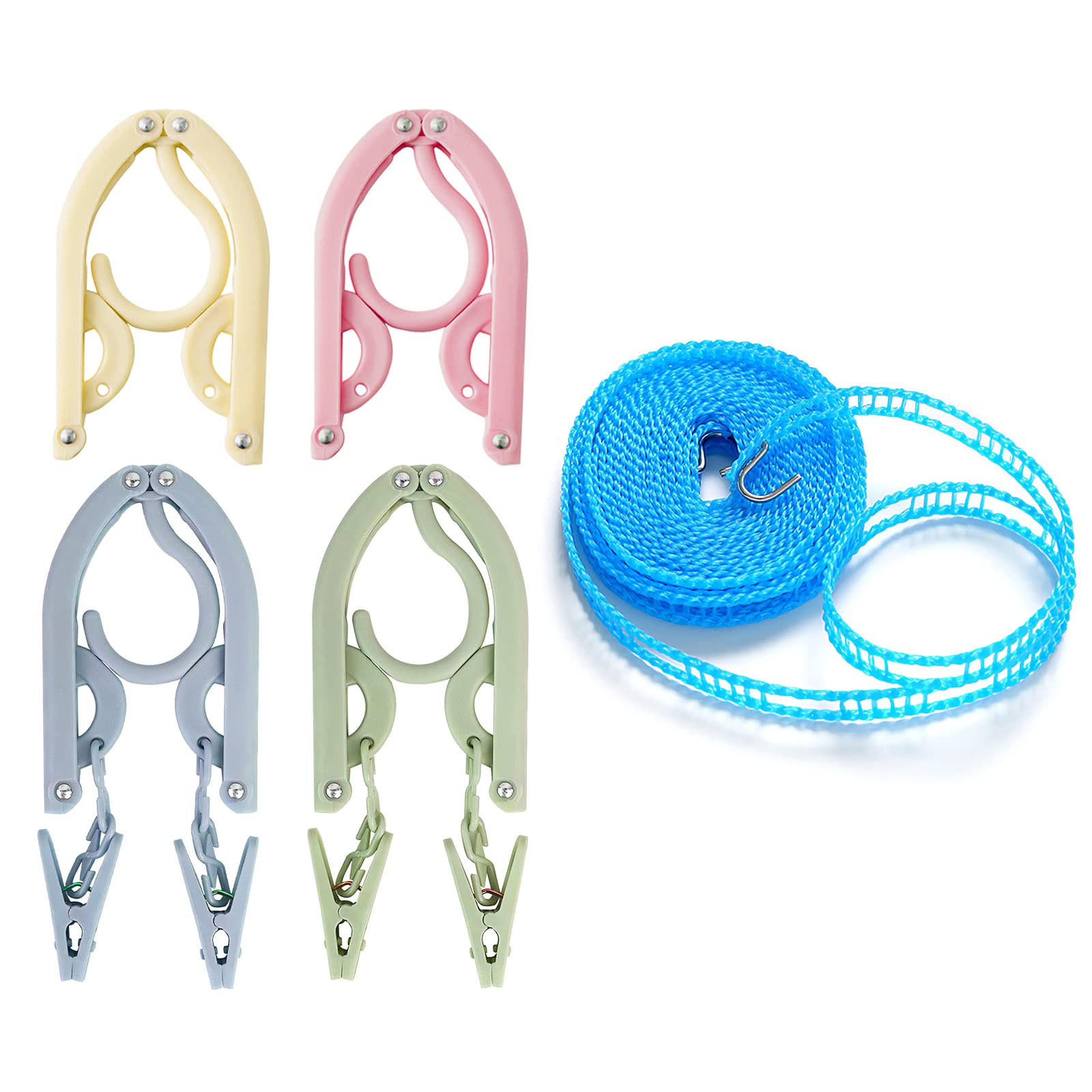 4Pack Travel Hanger Clothes and Portable Clothes Line, Portable Folding Hanger and Windproof Non-slip Clothesline Outdoor, Camping Portable Washing Line for Outside