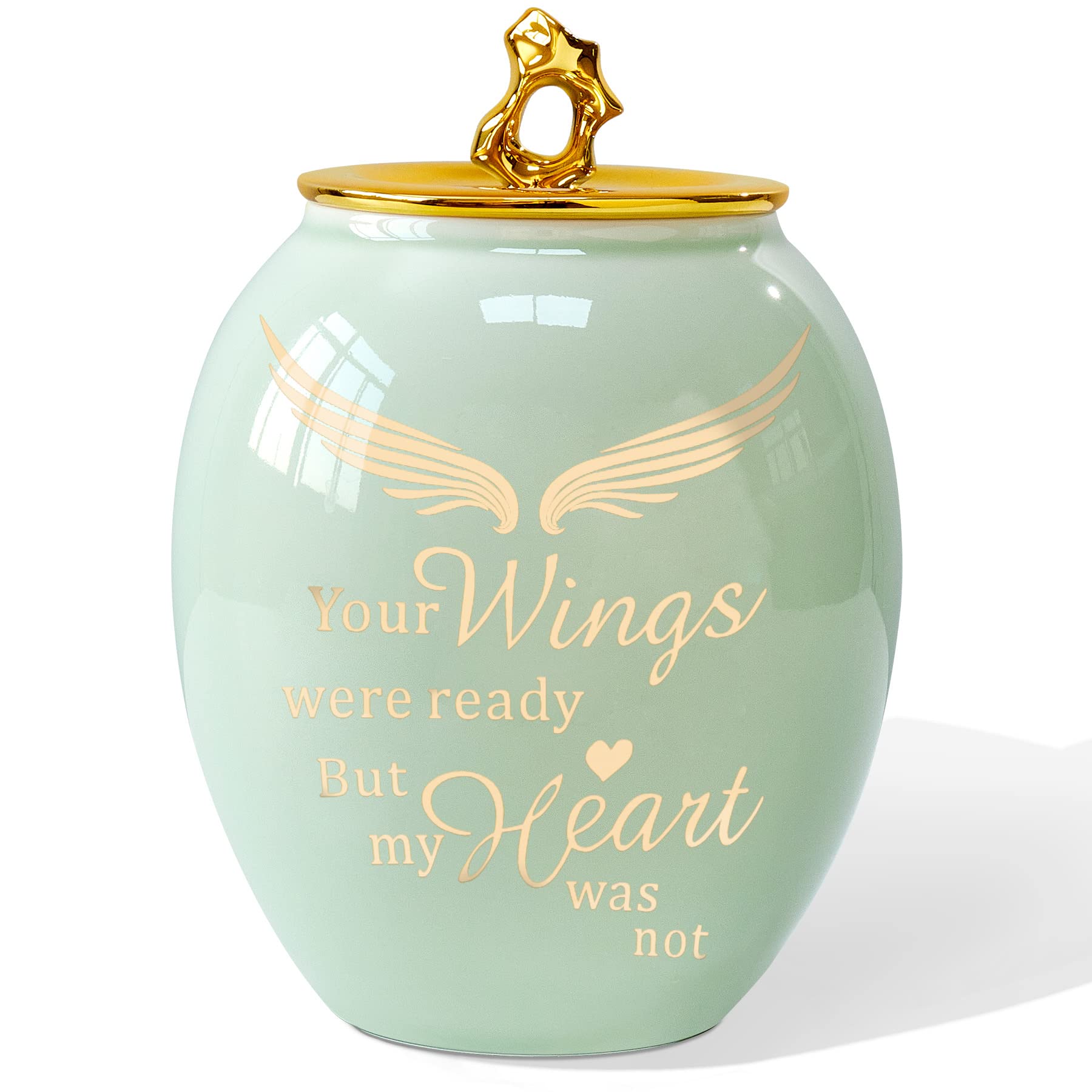 LINES ARTE Medium Urn for Ashes Adult Male Female,Cremation Ceramic Green Urn for Human Ashes Men Women Dad Mom with Angel Wing