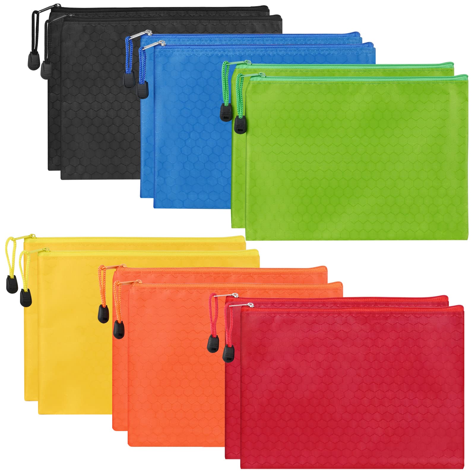 12 Pcs Waterproof A5 Zipper File Bags, Wallet Pouch, Document Pocket for Office Supplies, Cosmetics, Travel Accessories