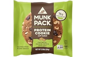 Munk Pack Oatmeal Raisin Spice Protein Cookie with 16 Grams of Protein | Soft Baked | Vegan | Gluten, Dairy and Soy Free | 1 Pack