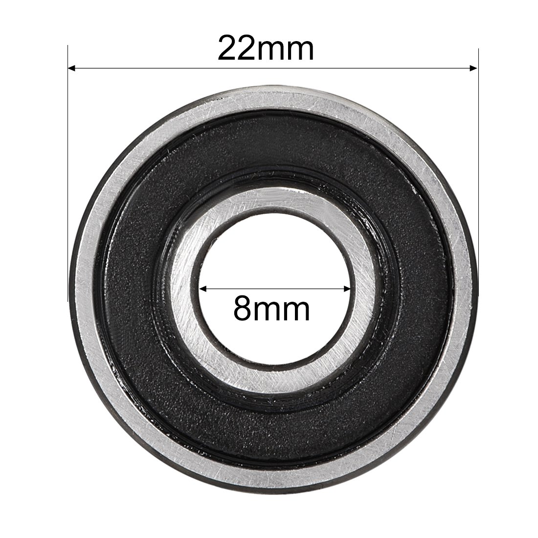sourcing map 608-2RS Deep Groove Ball Bearing 8mm x 22mm x 7mm Double Sealed High Carbon Steel Z1 Bearings 8pcs - Image 5