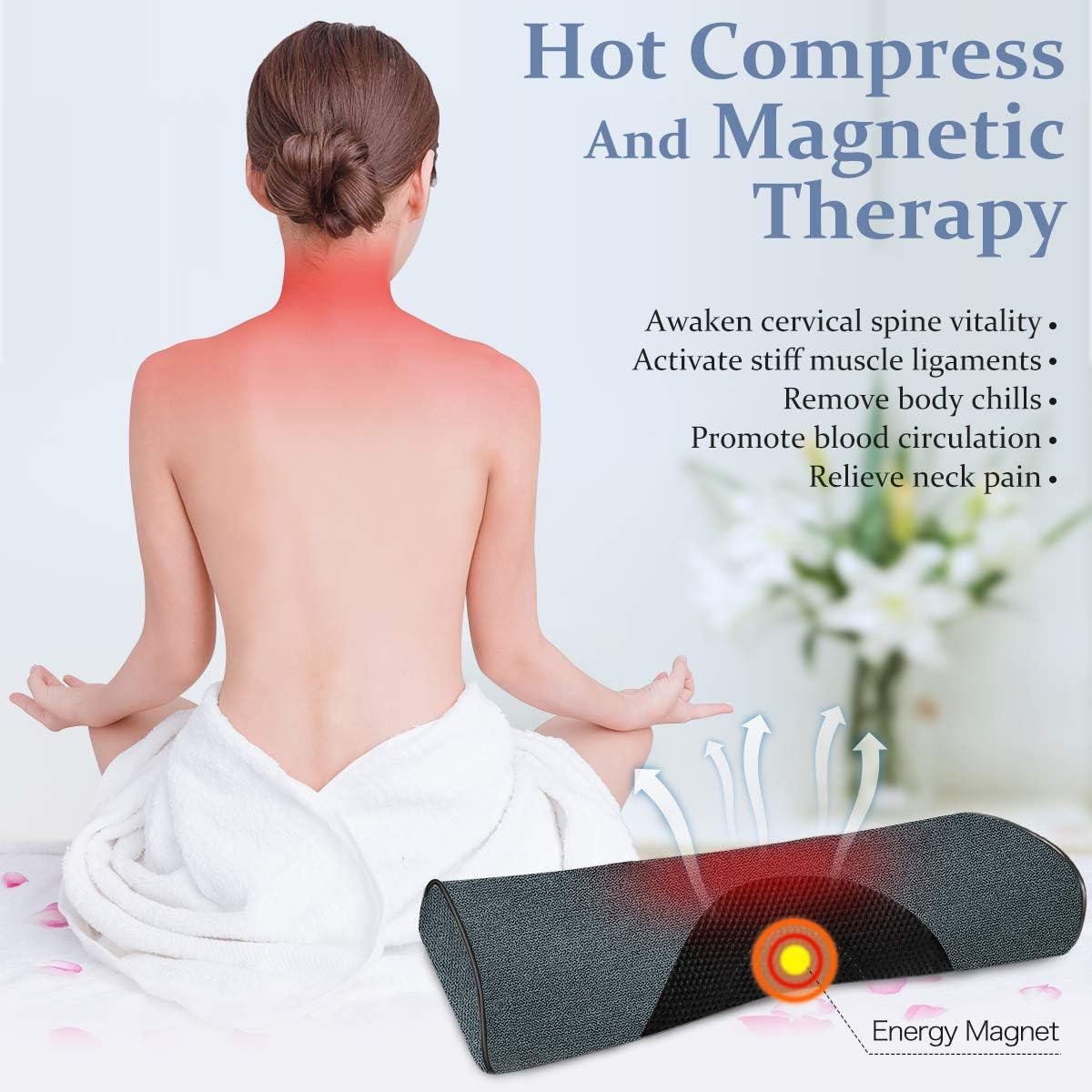 Neck Cervical Pillow for Stiff Neck Pain Relief,Height-Adjustable Lumbar Neck Support Pillow Traction Device with Heat and Magnetic Therapy,Alignment Chiropractic Bolster Pillow Gifts for Women/Men: Home & Kitchen