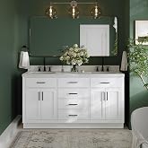 DKB Isabella 66" White Double Bathroom Vanity with 1.5" Carrara Quartz Countertop, Double Rectangular Undermount Sinks, 4 Soft Closing Doors, 6 Dovetail Drawers
