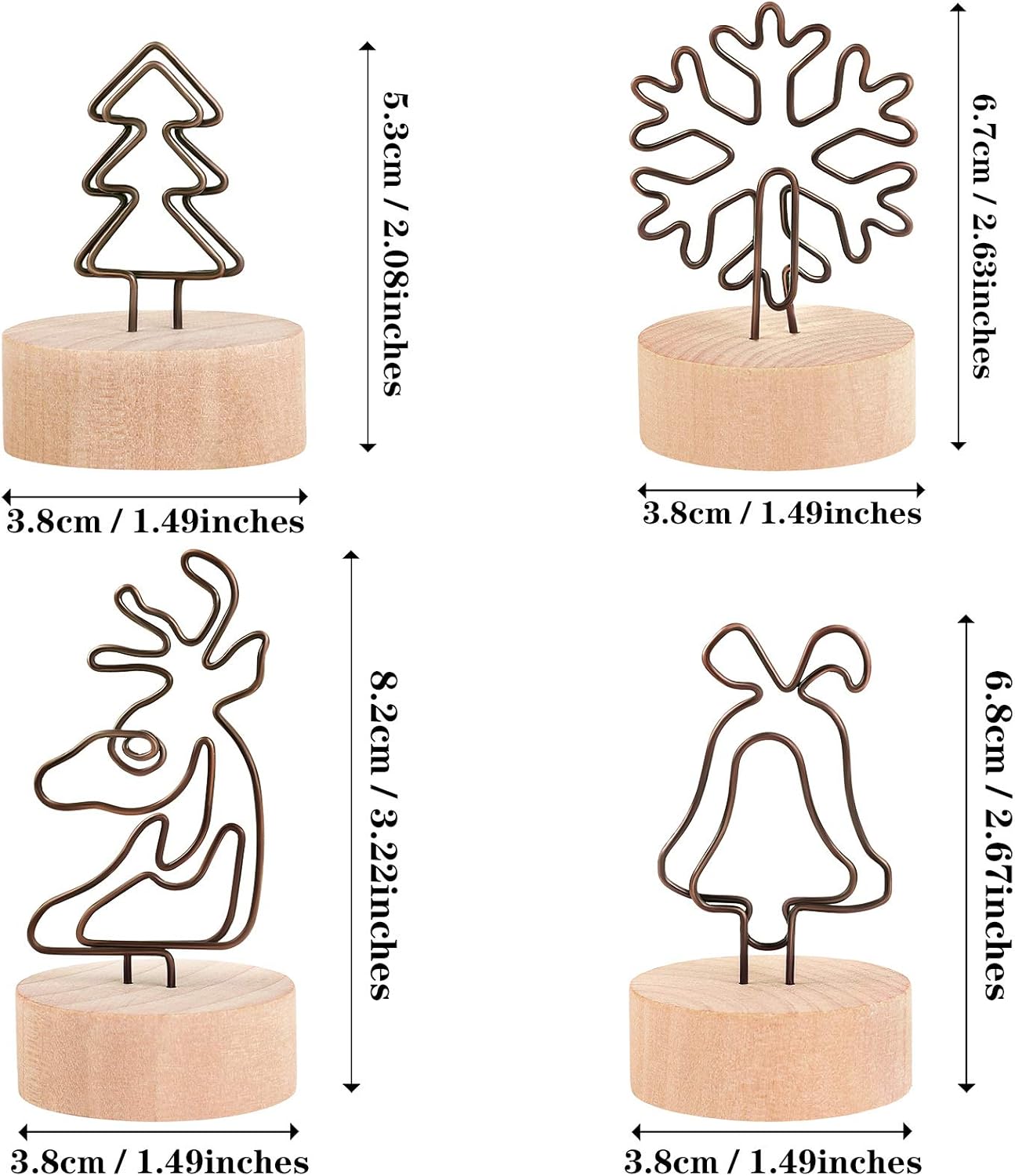ADXCO 16 Pack Christmas Party Decoration Card Holders Wooden Base Card Holders Rustic Iron Wire Picture Picks Clip Holder 4 Shapes Picture Memo Note Photo Clip for Christmas Table Decorations: Home & Kitchen