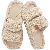 EverFoams Womens Fuzzy Open-toe Slippers Soft Comfy Memory Foam Indoor House Shoes