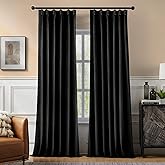 Swandream Pinch Pleated 100% Blackout Curtains for Bedroom, Black Velvet Curtains for Living Room, Black Out Curtain 84 inch Long Room Darkening, Blackout Pinch Pleat Drapes with Hooks 2 Panels