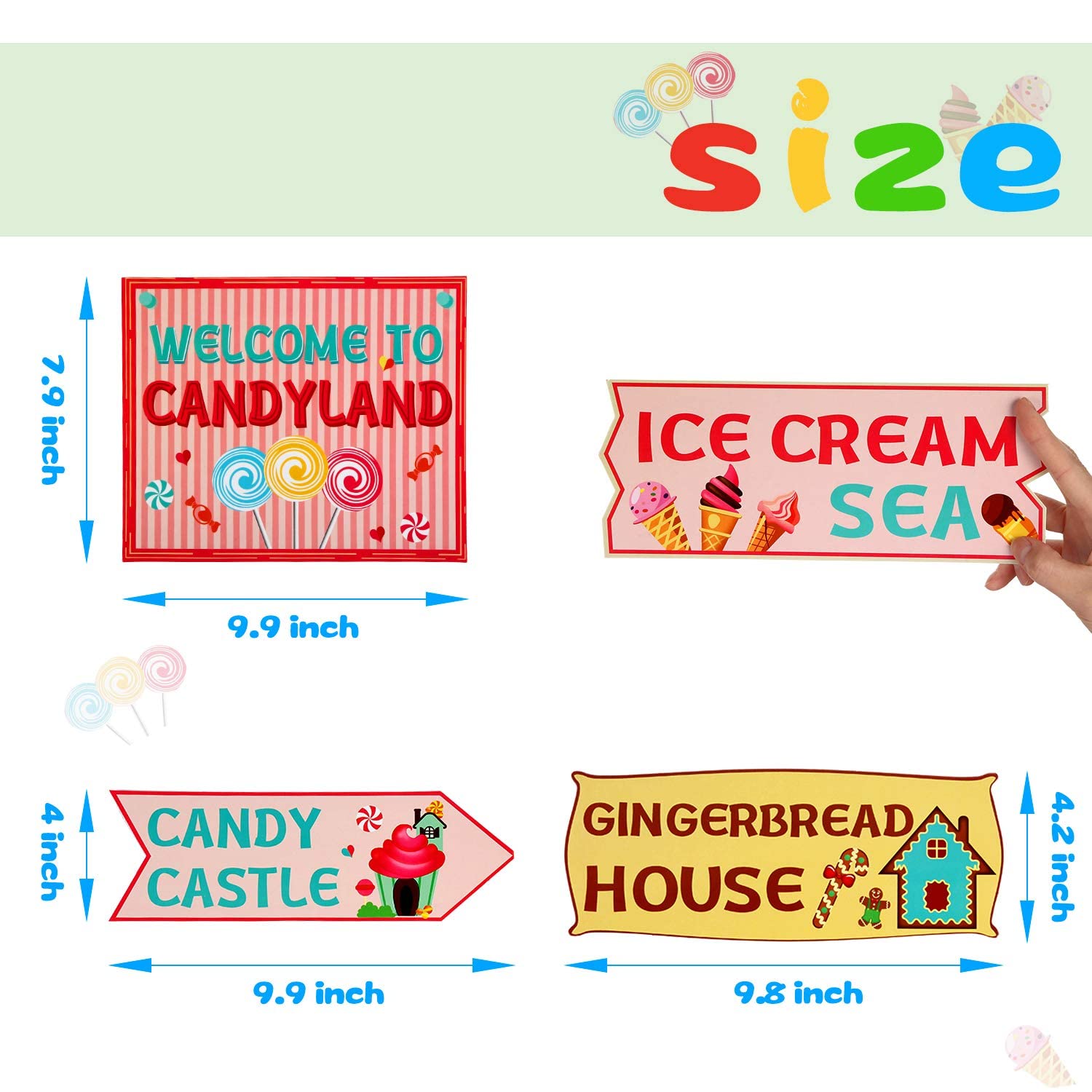 Gejoy 20 Pieces Candyland Party Decorations Candyland Trunk or Treat Car Decorations Kit Candy land Backdrop Signs for Halloween Christmas Party Decor (Cardstock)