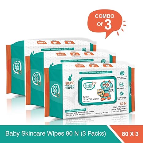 BuddsBuddy Baby Skin Care Wet Wipes 80Pcs (Combo of 3)