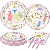 96pcs Princess Birthday Party Decorations Elegant Paper Plates Napkins Forks for Baby Shower Princess Themed Birthday Party Supplies,Suitable for 24 Guests