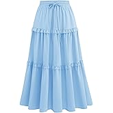 Wedtrend Women's Summer Midi Skirt Tiered Boho Skirts Flowy Skirt Casual Beach Long Skirts