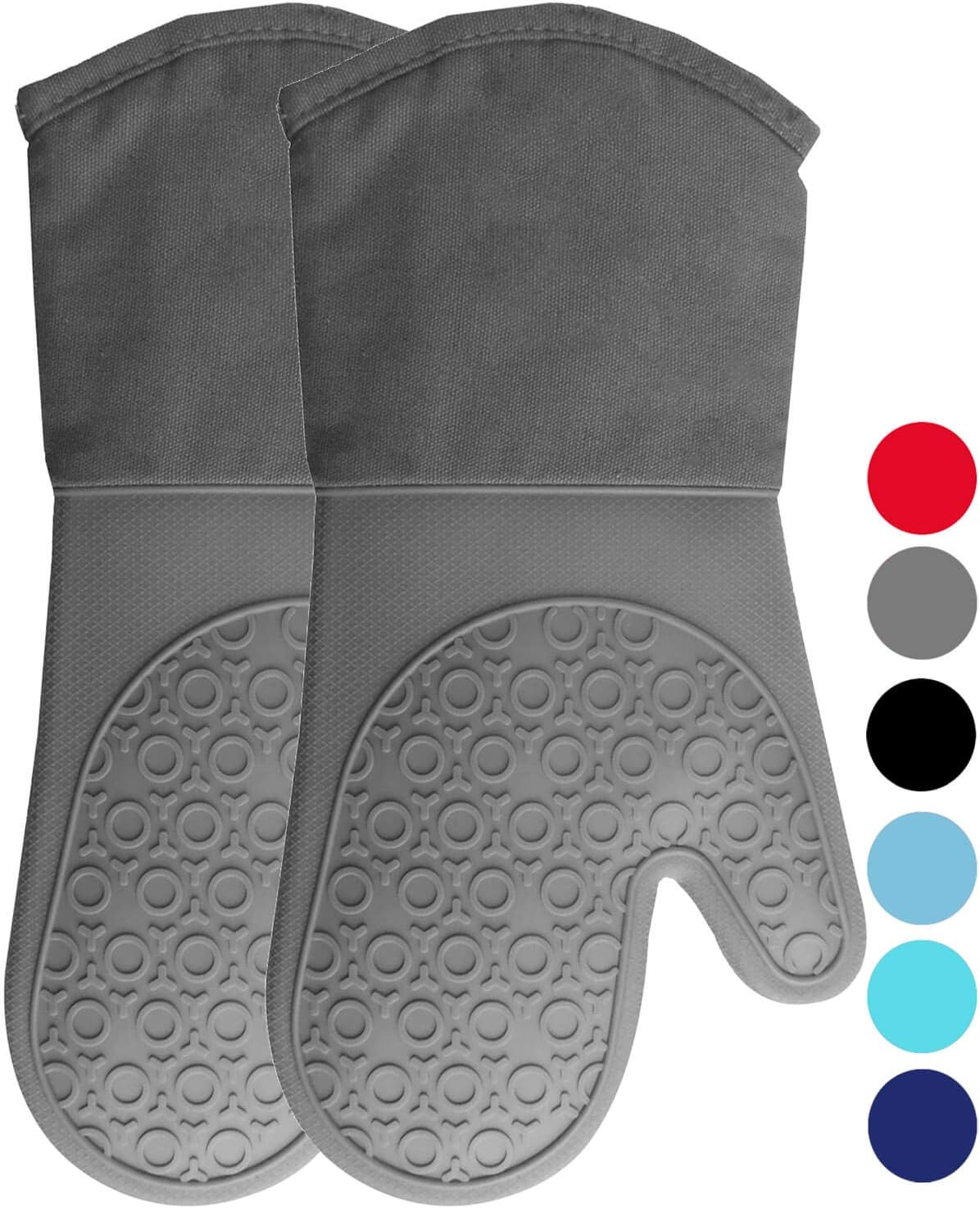 HOMWE Extra Long Professional Silicone Oven Mitt, Oven Mitts with Quilted Liner, Heat Resistant Pot Holders, Flexible Oven Gloves, Gray, 1 Pair, 13.7 Inch: Home & Kitchen