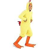 Kids Cluckin' Chicken Halloween Costume | Yellow Baby Chick Hooded Jumpsuit with Shoe Covers for Boys and Girls