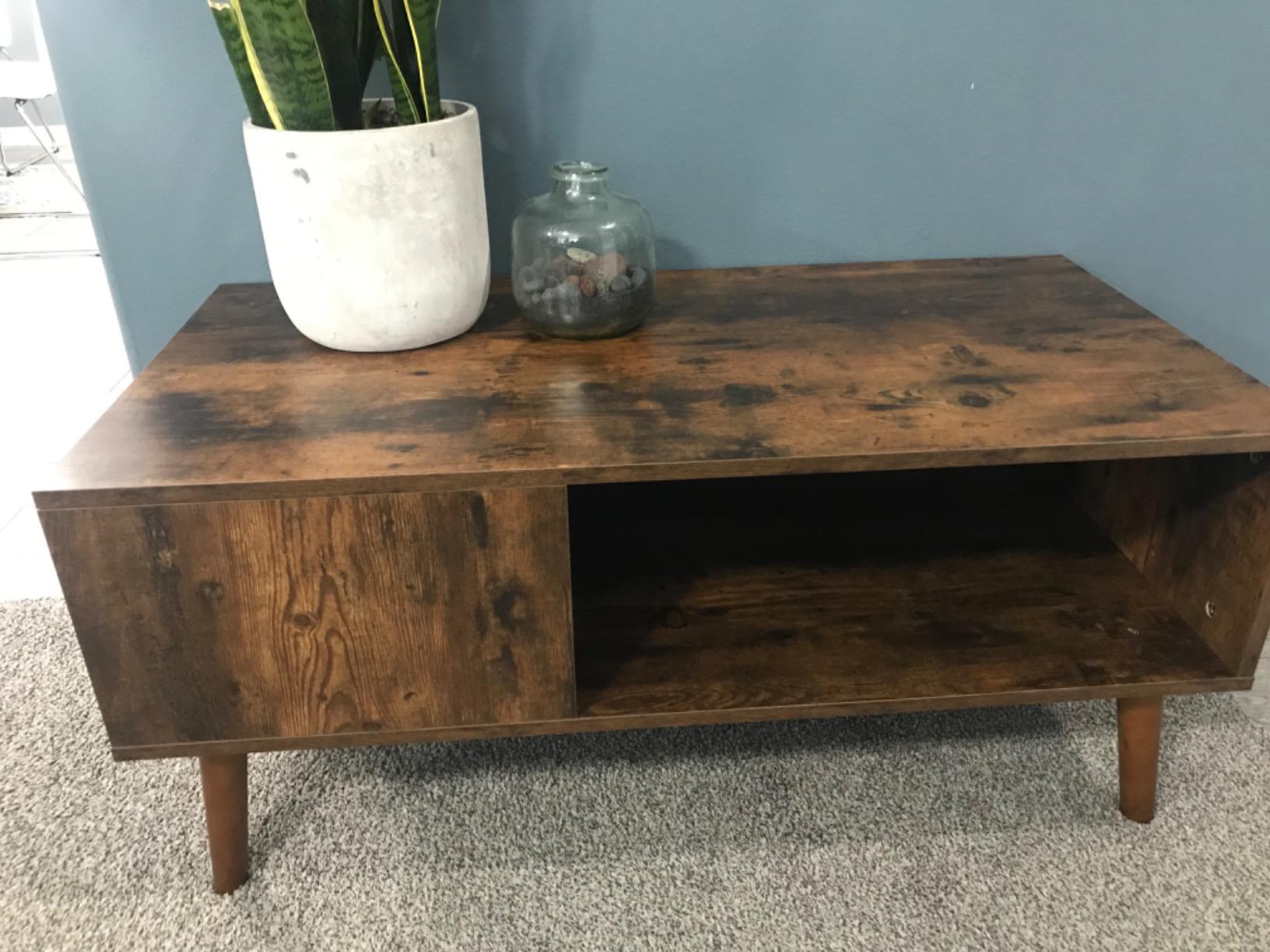 KingSo Retro Coffee Table Mid Century Modern Coffee Table with Storage