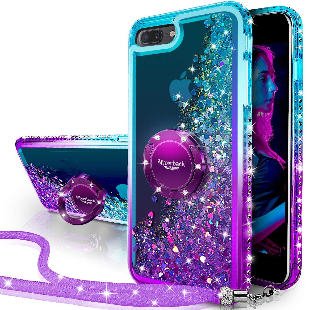 Miss Arts Case for iPhone 8 Plus/7 Plus, Girls' Silicone Glitter Bling Glitter Luxury Case with Stand, Liquid Protective Case for Apple iPhone 8 Plus/7 Plus – Purple