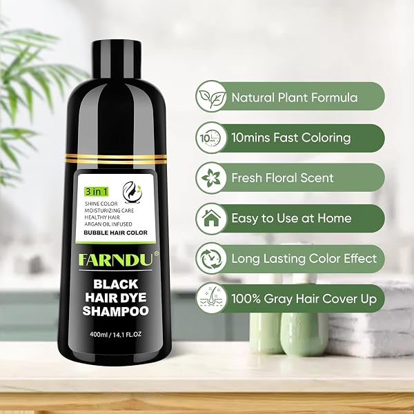 DYEING 221 BC FARNDU JET BLACK HAIR DYE SHAMPOO FOR WOMEN & MEN, 3 IN 1 NATURAL HERBAL COLOR SHAMPOO FOR 100% GRAY COVERAGE, AMMONIA & PARABEN FREE (500ML)