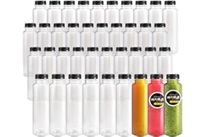 Kaderron 40pcs 12oz Plastic Juice Bottles with Caps, Empty PET Disposable Plastic Bottles Bulk with Black Tamper Evident Lids for Juicing, Drinking and Other Beverages
