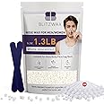 BLITZWAX Hair Removal Hard Wax Beads Unscented 1.3lb Waxing Beans Kit with 30pcs Nose Wax Sticks for Sensitive Skin, Face, Back, Body, Brazilian and Coarse Hair, Home Wax Pearls for Men Women(White)