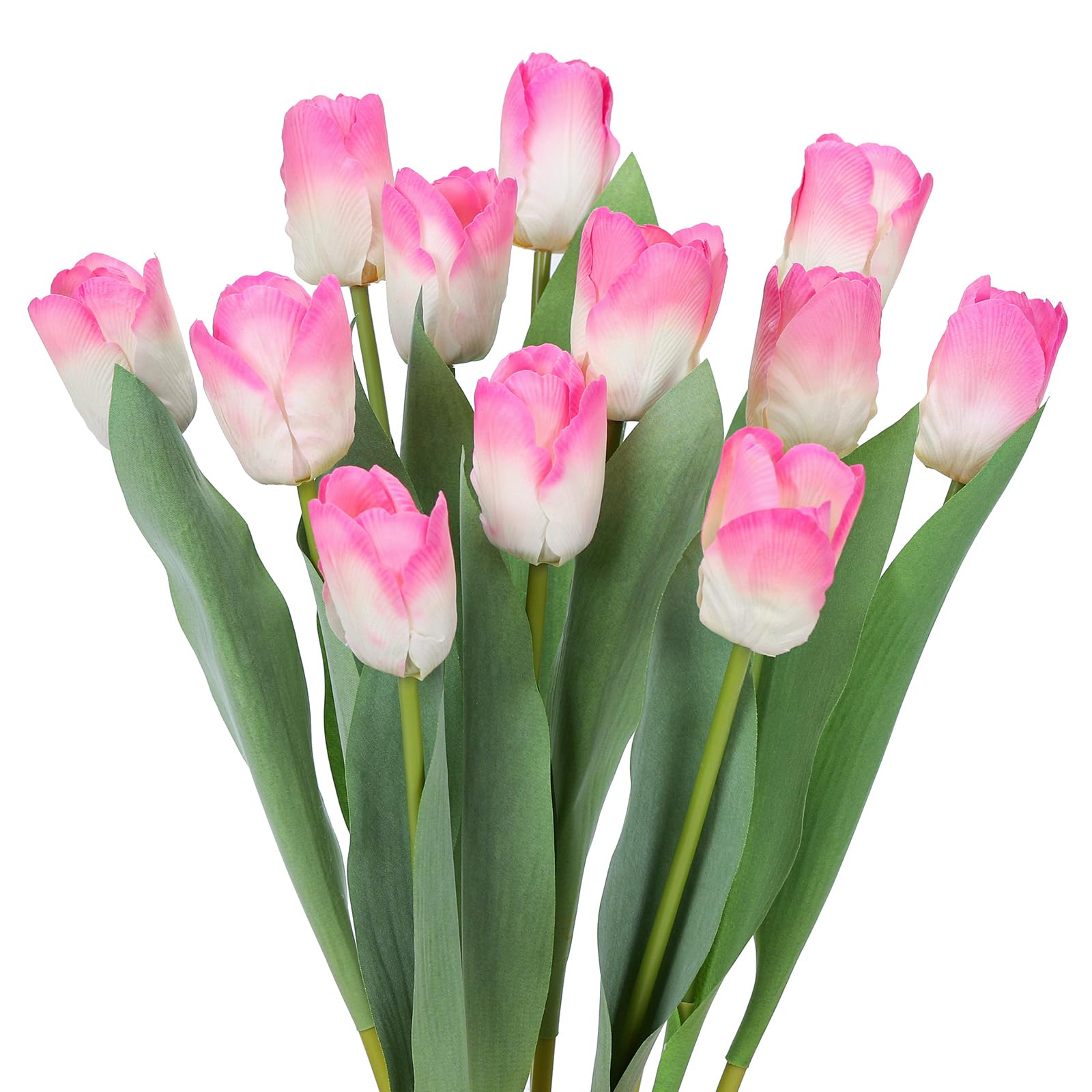 DuHouse 12pcs Cream Pink Flowers Artificial Tulips Real Touch Tulip Bouquets in Bulk Fake Tulips Flowers for Home Kitchen Decoration Wedding Party