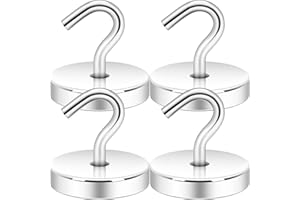 Neosmuk Magnetic Hooks, Heavy Duty 170lb Strong Magnets for Cruise Cabins, Ship Essentials, Large Metal Hooks for Hanging on Fridge(Silver,Pack of 4)