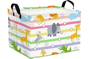 ASKETAM Cute Rectangle Woodland Animal Baby Girl Basket Nursery Playroom Bedroom Decor Clothes Toy Basket (Colorful Animals)