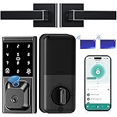 Keyless Entry Door Lock with Handle Set, Fingerprint Smart Deadbolt Lock | APP Control, 5-in-1 Keyless Entry, Auto Lock,Touchscreen Keypad, Temporary Passcode, Easy Install for Front Door