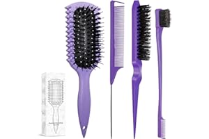 LSKHJT Curl Defining Brush, Curly Hair Brush Products With 3 Pcs Slick Back Hair Brush Set Bristle Brush Edge Control Teasing Comb for women (Purple)