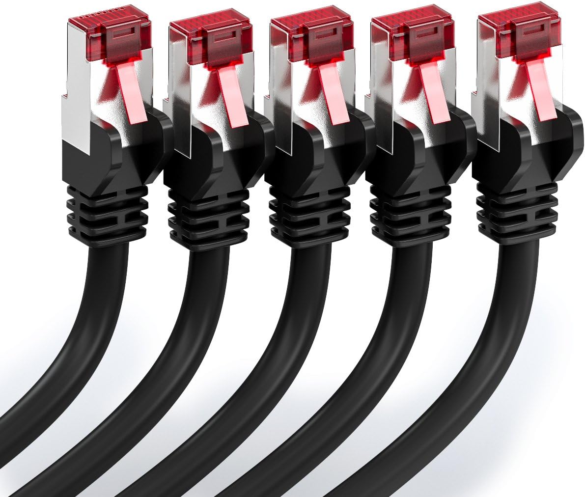 deleyCON 5x 1m (3.28 ft.) CAT6 Patch Cable S/FTP PIMF Shield CAT-6 RJ45 Network Cable Ethernet LAN DSL Switch Router Modem - Black - Image 3