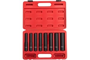 Sunex 2848, 1/2 Inch Drive Impact Socket Set, Extra Long Deep, 8-Piece, SAE, 1/2"-15/16", Cr-Mo Alloy Steel, Radius Corner De