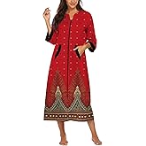 Ekouaer Robes for Women 3/4 Sleeves Zipper Robe Zip Front Housecoat with Pockets
