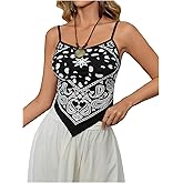 OYOANGLE Women's Paisley Print Camisole Spaghetti Strap Asymmetrical Cami Bandana Top