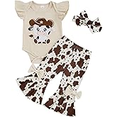 Doisbetthsay Baby Girl Summer Clothes Western Newborn Girl Short Sleeves Animal Cow Romper Pants Headband Set Outfits
