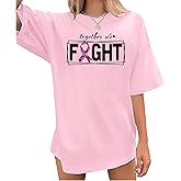 Breast Cancer Shirts for Women Oversized Cancer Awareness Shirt Pink Ribbon Graphic Tee Cancer Survivor Support Tops