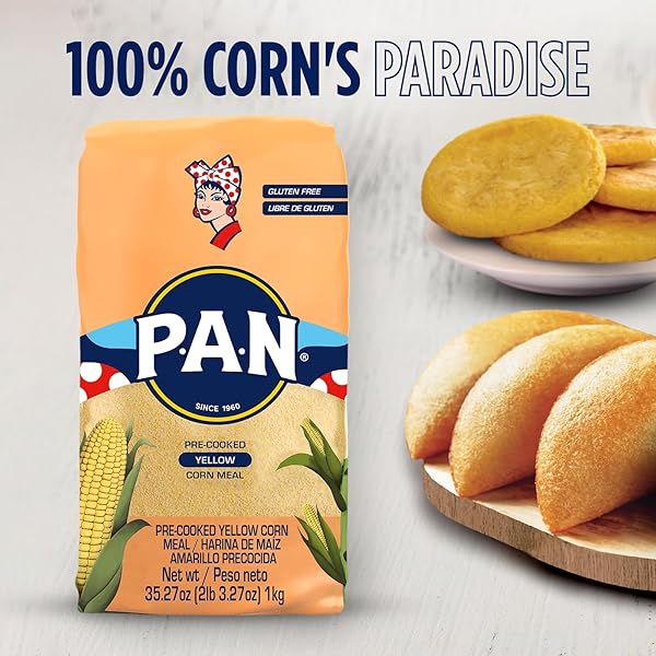 P.A.N. YELLOW CORN MEAL – PRE-COOKED GLUTEN FREE AND KOSHER FLOUR FOR AREPAS (2.2 LB/PACK OF 1)