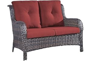 Belord Outdoor Loveseat Patio Couch - 500 Lbs Weight Capacity Wicker Loveseat with High Backrest Wide Armrest, Small Patio Furniture Rattan 2 Seater Sofa for Balcony Deck Proch Poolside Brown