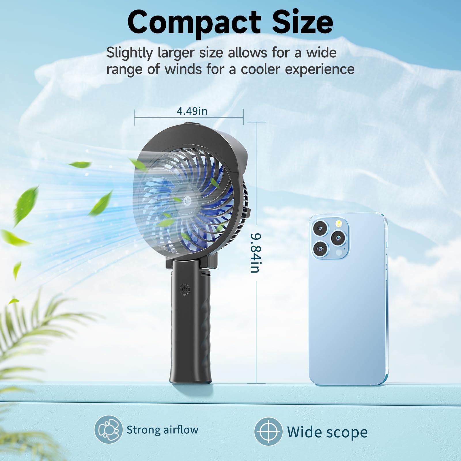 HandFan Personal Misting Fan, 55ml Large Water Tank, Poratable Handheld Rechargeable Mister Fan, Battery Operated Mist Fan, 180°Foldable, 3 Speeds, for Travel, Beach, Camping, Outdoors, Makeup(Blue)