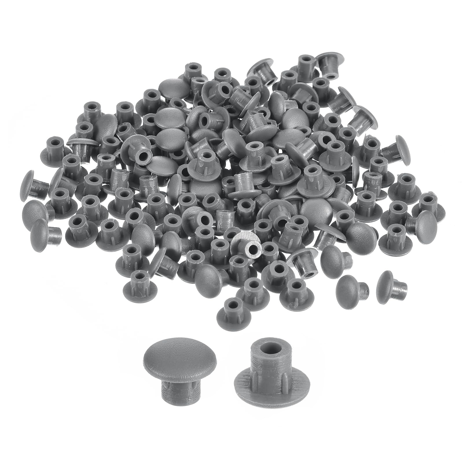 Photo 1 of uxcell 600Pcs Screw Hole Plugs, 5mm(3/16") Dia Plastic Snap in Shelf Button Flush Type Caps for Furniture Cabinet Cupboard, Dark Grey