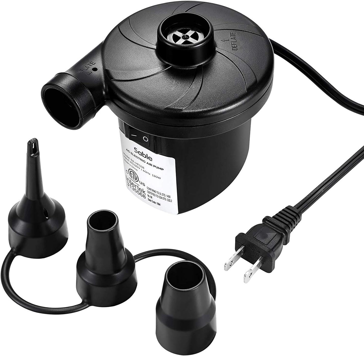 Sable Electric Air Mattress Pump, Portable QuickFill
