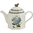 Portmeirion Botanic Garden Bouquet Teapot, 37 Ounce - Floral Hydrangea, Octagonal Shape with Butterfly Lid, Dolomite Tea Pot for Afternoon Tea & Elegant Dining - Cottagecore Tea Decor