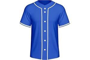 Lalkllo Men Baseball Jersey Solid Shirts Plain Casual Button Down Short Sleeves T-Shirt Sports Uniform S-2XL