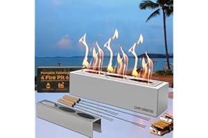 CAMPLIVINGFIRE Tabletop Fire Pit with 4 Extendable Smores Sticks, Indoor Outdoor Fire Pit Table Top, Rectangle Tabletop Fireplace, Rubbing Alcohol Smores Fire Pit, Patio Decor Festive Gift - Gray
