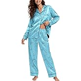 Mutkirapup Women's Pajama Sets Silky Satin Cute Pjs 2 Piece Loungewear Soft Long Sleeve Button up Ladies Sleepwear S-XL
