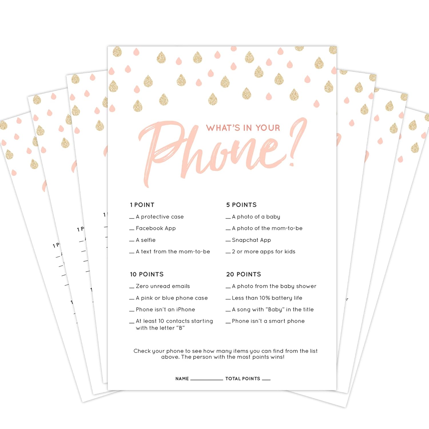 Amazon Com 30 Pack Baby Shower Game Cards What S In Your Phone Amazon Com 30 Pack Baby Shower Game Cards What S In Your Phone