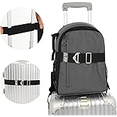 2-in-1 Travel Belt for Luggage Straps Over Handle for Add a Bag, Adjustable Travel Luggage Belt Strap with Alloy Buckle Elastic Belt for Carry On Bag, Suitcase Strap Travel Accessories(Black)